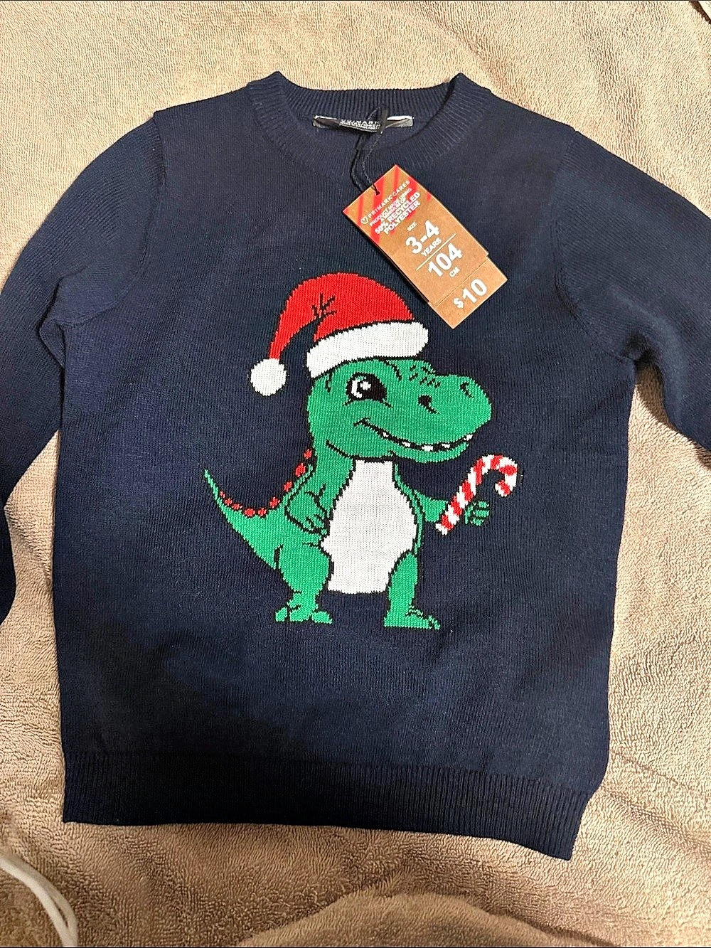 Primark Dinosaur Christmas Sweater Boys 4T Blue & Green